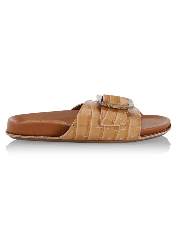 Definery The Loop Mule Footbed Croc-Embossed Leather Sandals